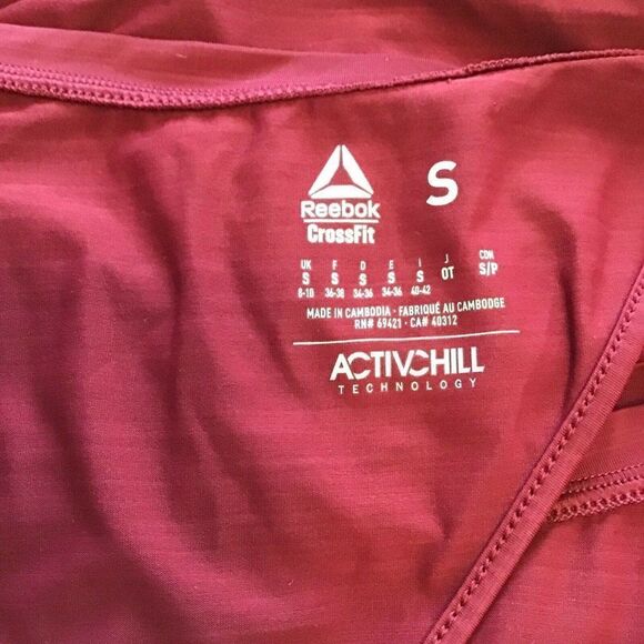 Reebok CrossFit Small Shirt ActiveChill Short Sleeve Stretch Maroon Cut Out Bac - Picture 7 of 8